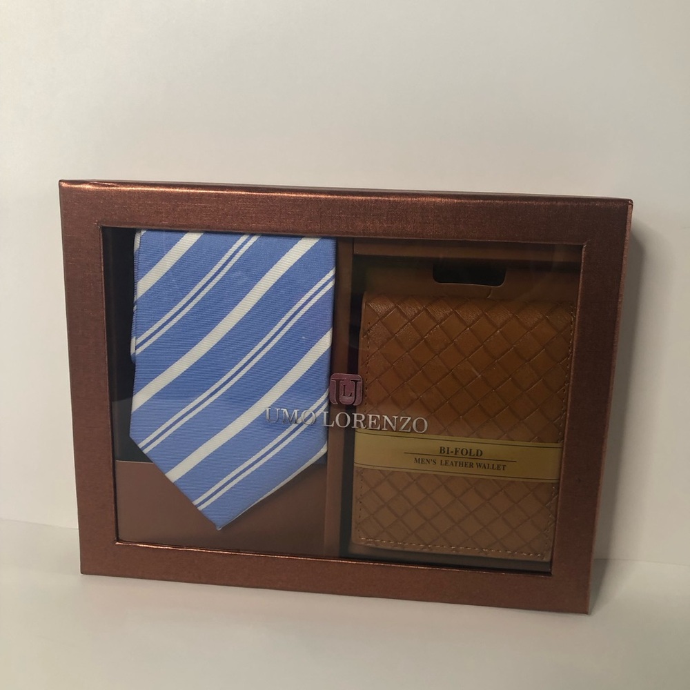 lorenzo Blue and Brown Tie and Wallet Set